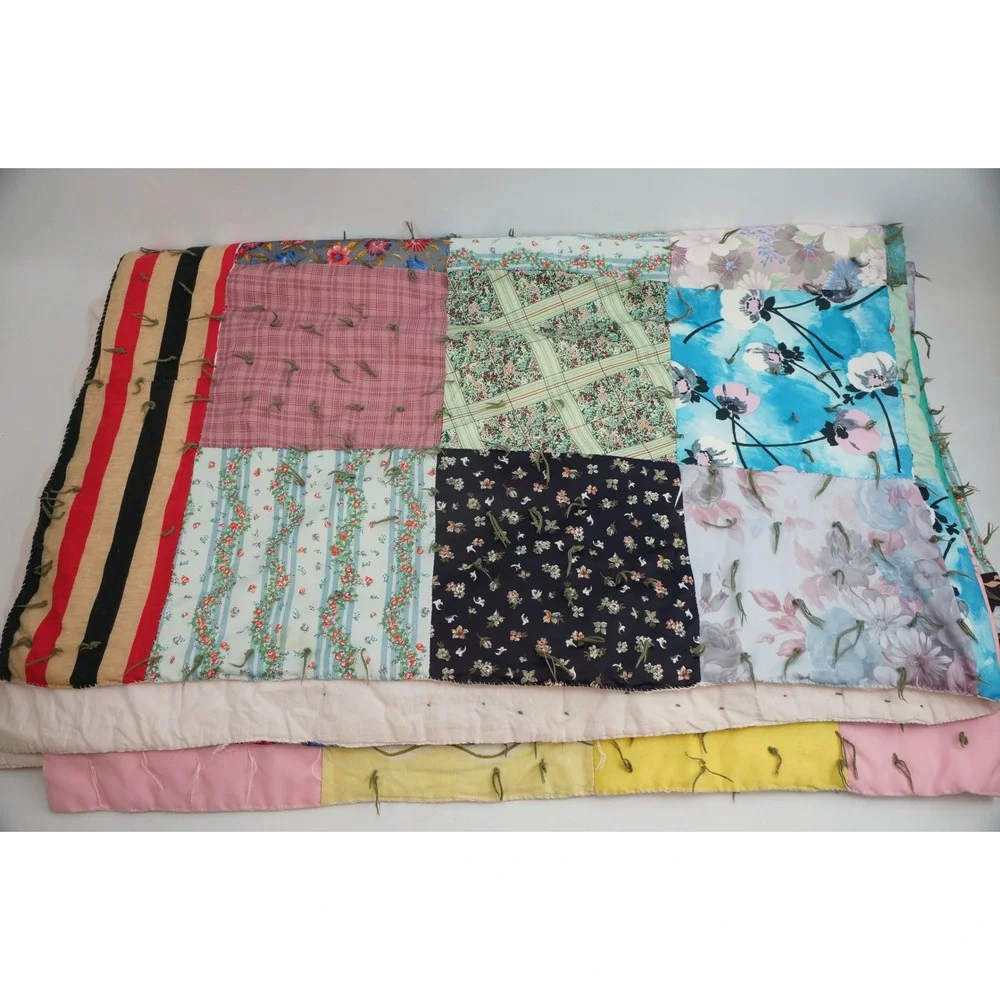 Handmade Patchwork Tie Quilt Multicolor Floral Striped Scrappy Blanket Fair